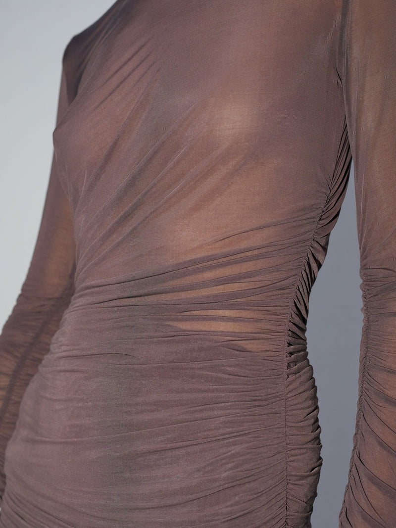 Mue Glissè - Terre Brûlée | Draped Cupro Mini Dress - VANHERÈEN