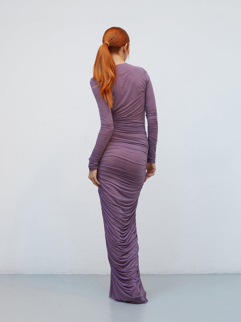 Mue Longue - Sève | Draped Cupro Maxi Dress - VANHERÈEN