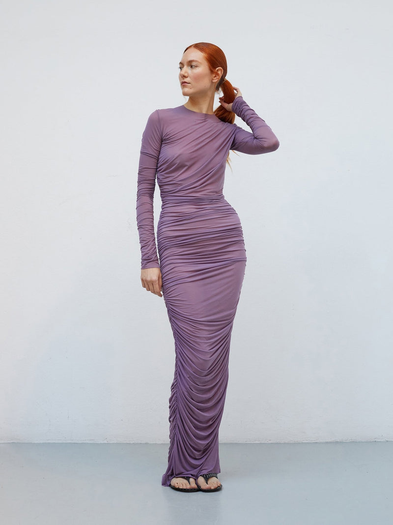 Mue Longue - Sève | Draped Cupro Maxi Dress - VANHERÈEN