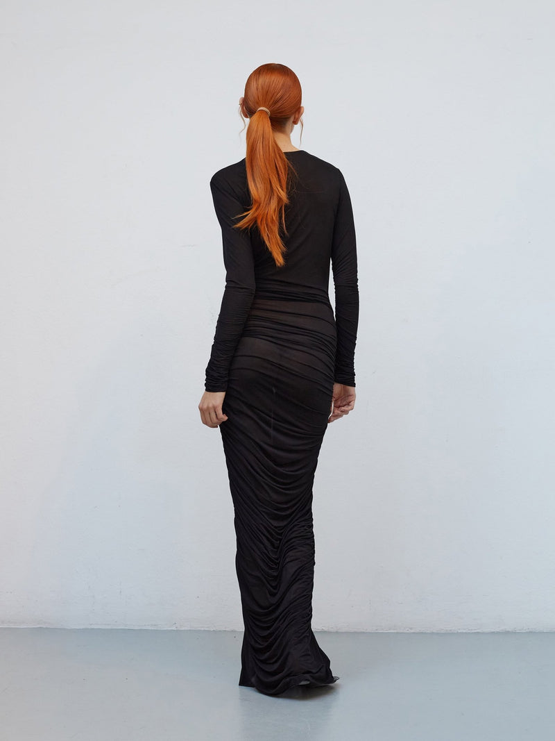 Mue Longue - Souterraine | Draped Cupro Maxi Dress - VANHERÈEN