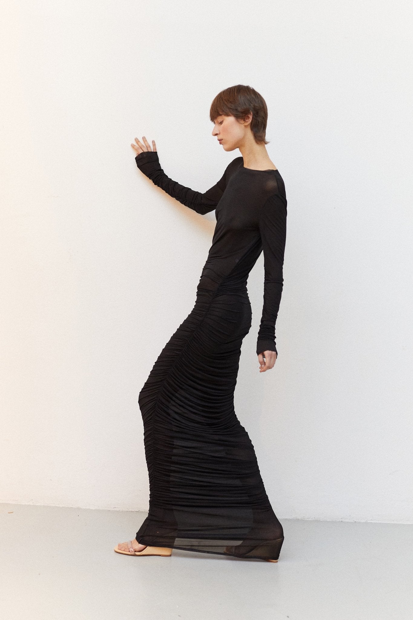 Mue Longue - Souterraine | Draped Cupro Maxi Dress - VANHERÈEN