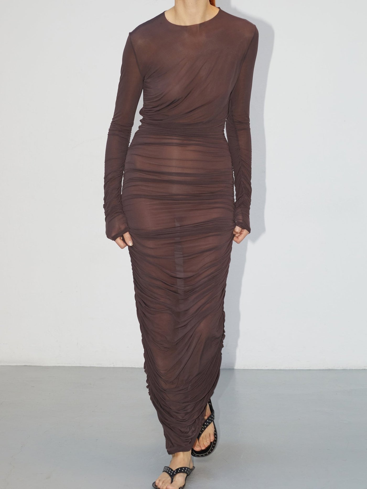 Mue Longue - Terre Brûlée | Draped Cupro Maxi Dress - VANHERÈEN