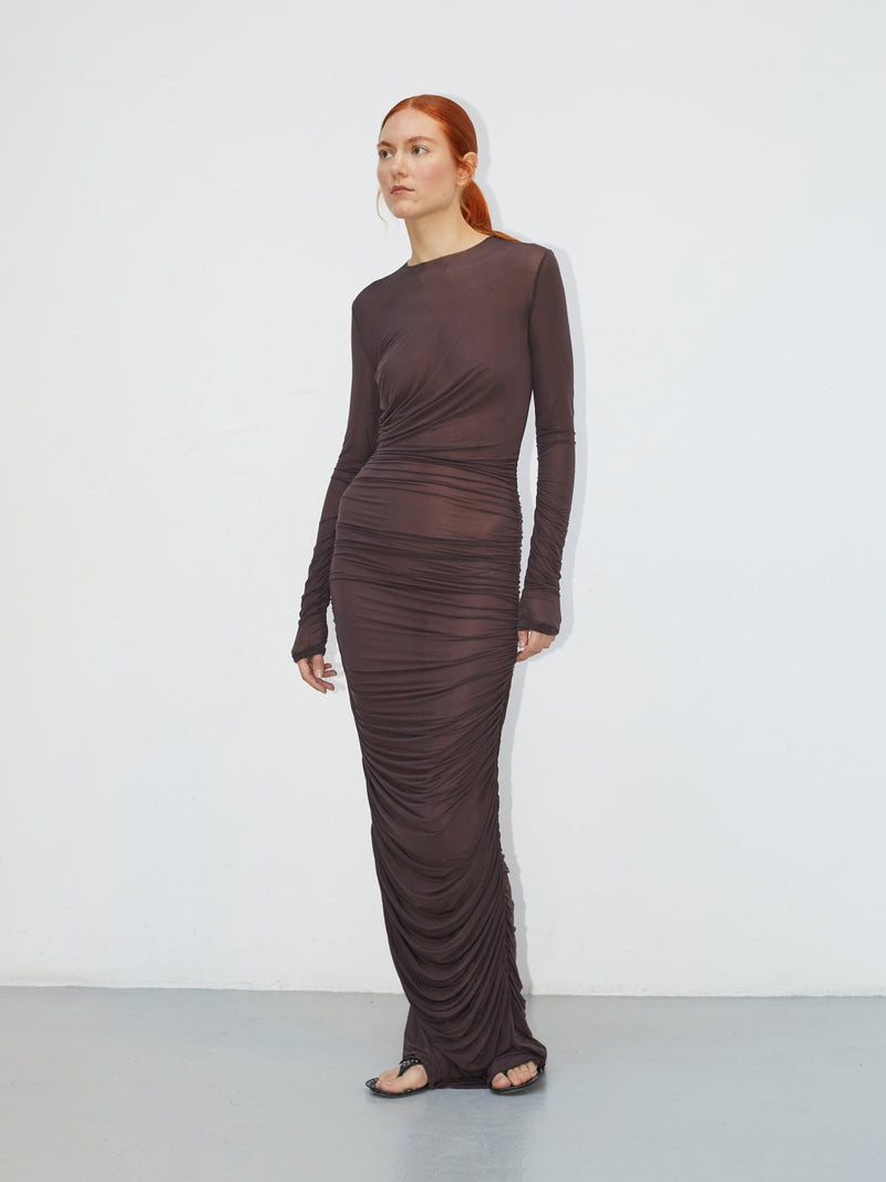 Mue Longue - Terre Brûlée | Draped Cupro Maxi Dress - VANHERÈEN