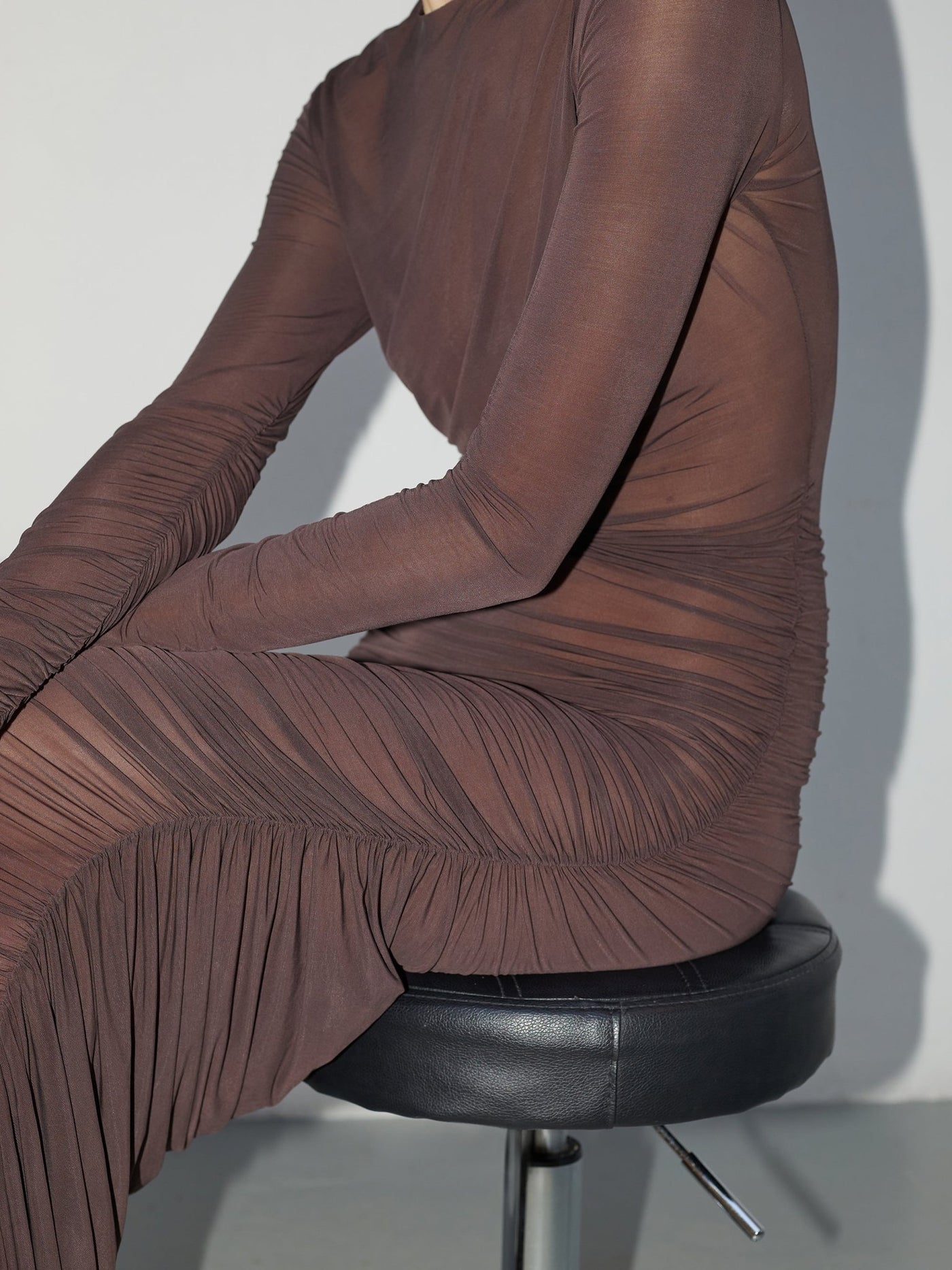 Mue Longue - Terre Brûlée | Draped Cupro Maxi Dress - VANHERÈEN