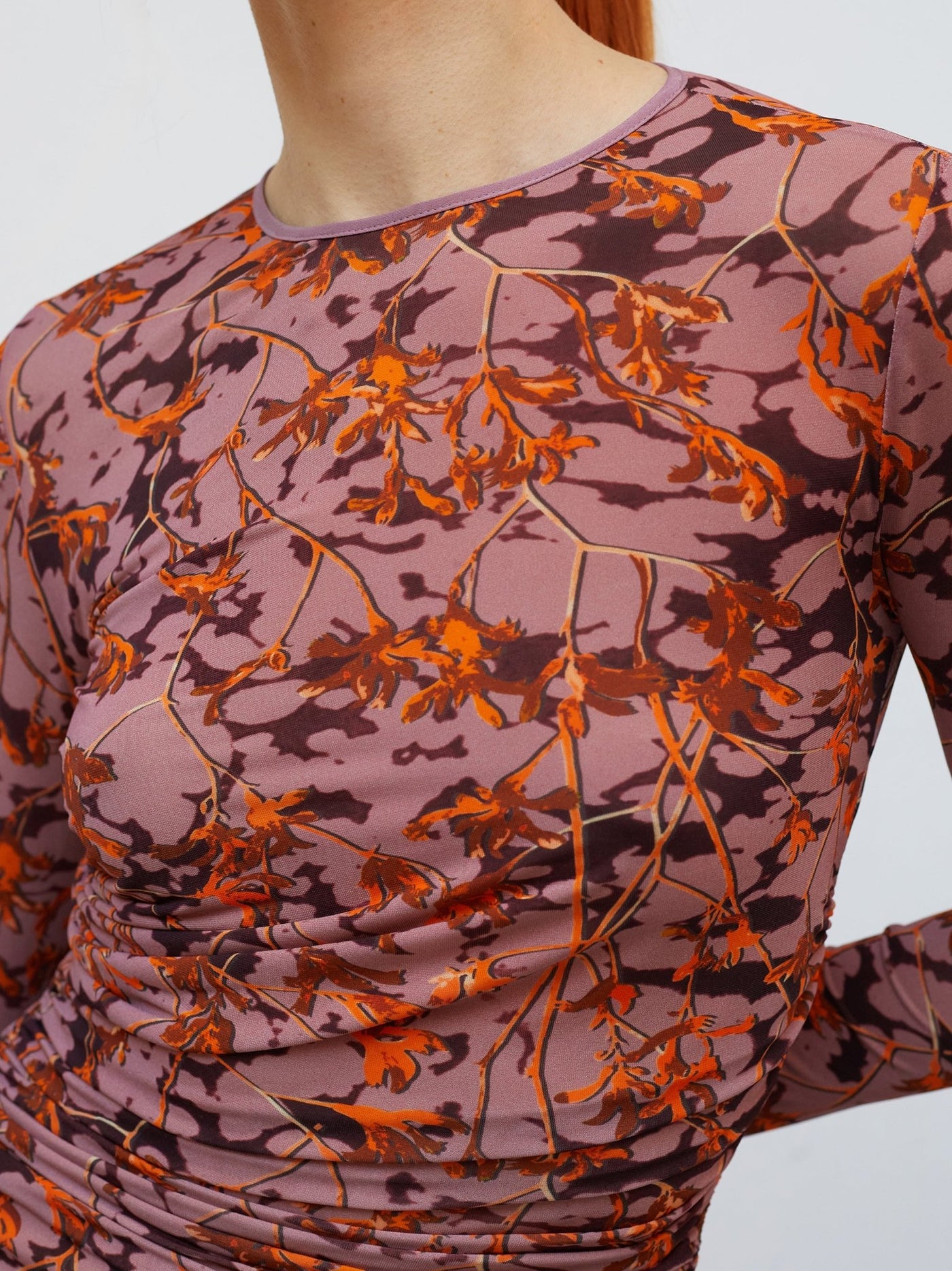 Mue Ombré | Draped Rust Floral Mini Dress - VANHERÈEN