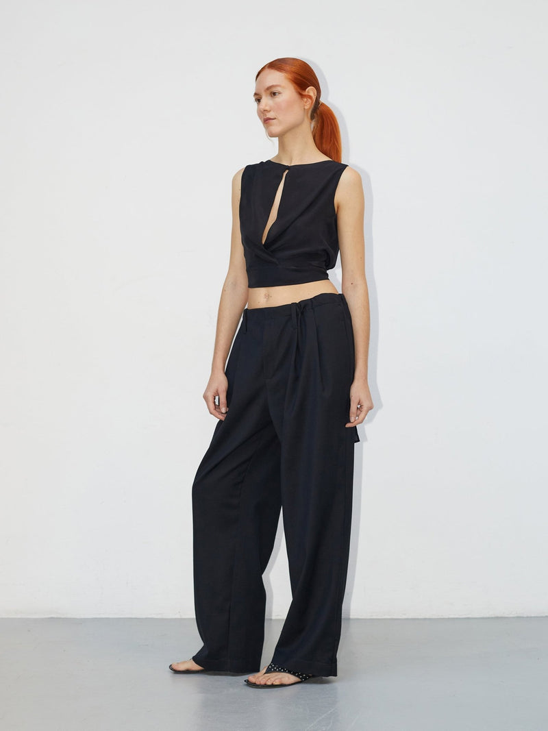 Top Double Jeu | Reversible Black Silk Wrap Top - VANHERÈEN